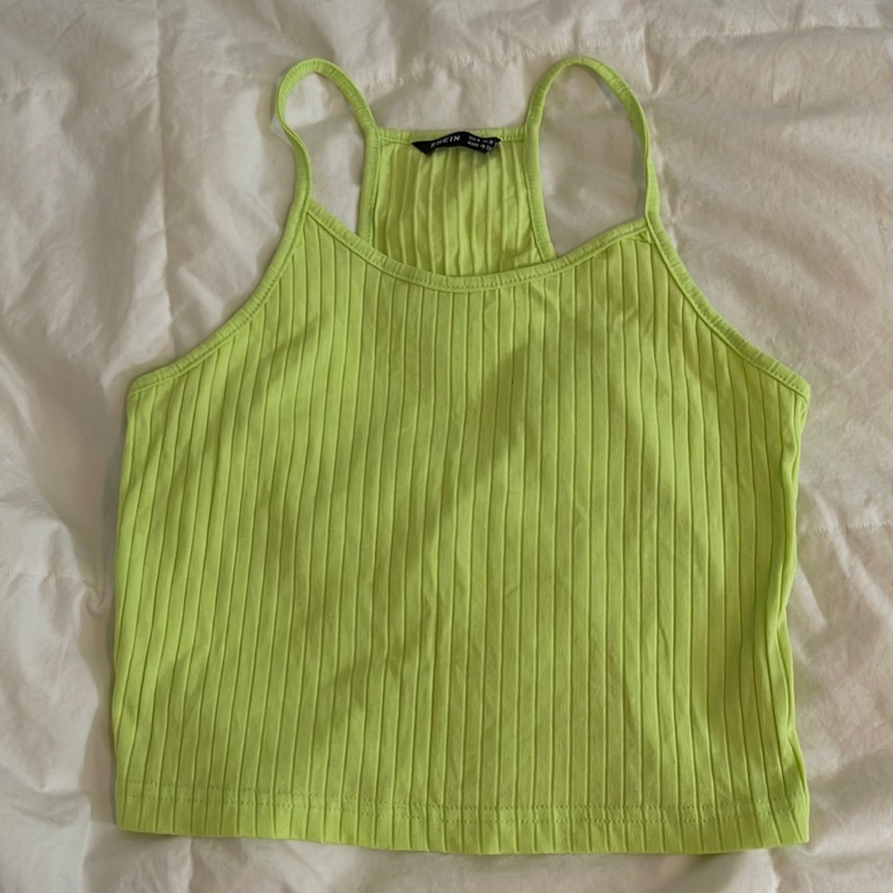 Neon Lime Rib-Knit Crop Cami Top